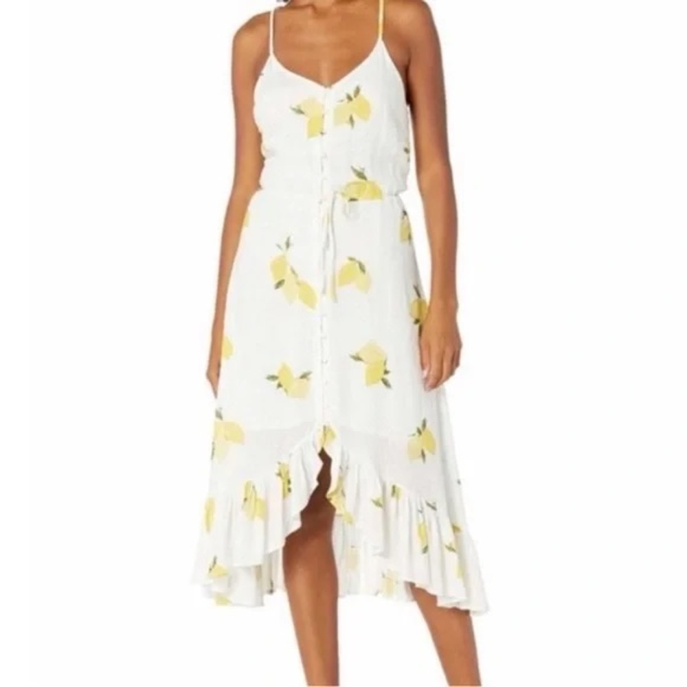 Anthropologie White and Yellow Midi Dress